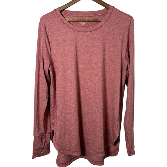 Athleta Womens Pink Long Sleeve Crew‎ Neck UPTEMPO Top Curved Hem Side Slits XLT - Picture 1 of 9